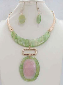 GOLD PINK GREEN NECKLACE SET ( 5091 PG )