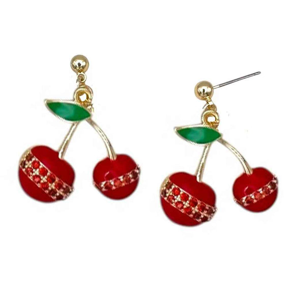 14K GOLD PLATED CHERRY EARRINGS RED CZ STONES ( 1342 EG )
