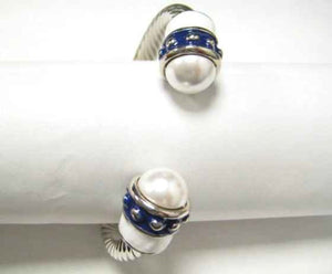 SILVER BLUE WHITE CUFF BANGLE ( 870 BLWT )