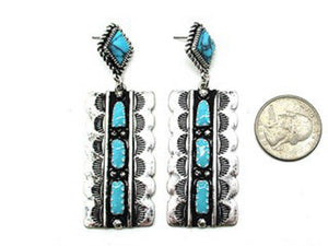 WESTERN CONCHO TURQUOISE DANGLE EARRINGS ( 2403 SBTQ )