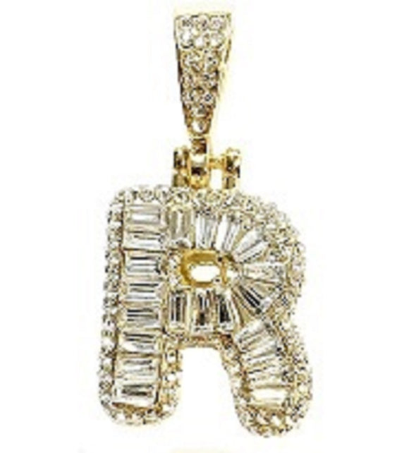 GOLD R INITIAL PENDANT CLEAR STONES ( MSQ R G )