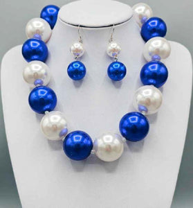 BLUE COLOR PEARL NECKLACE SET 30MM ( 3235 BL )