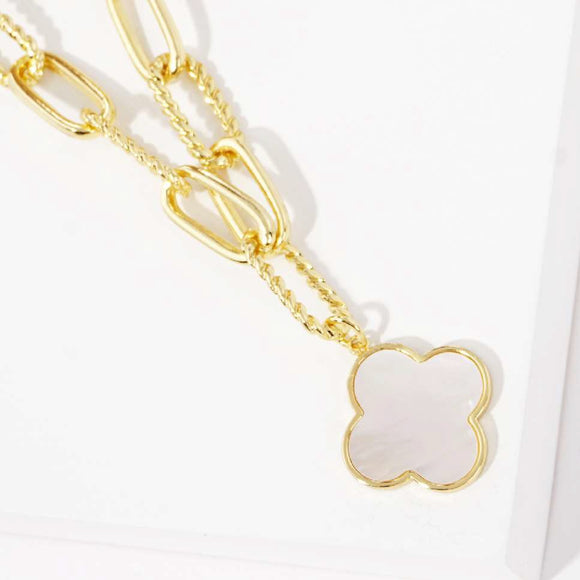GOLD DIPPED NECKLACE MOTHER OF PEARL COLOR QUATREFOIL ( 2899 G )