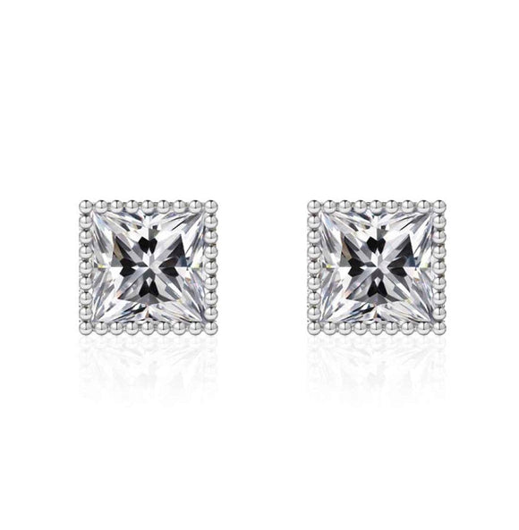 4mm SQUARE CLEAR CZ CUBIC ZIRCONIA STONE STUD EARRINGS ( 0004 4X4 )