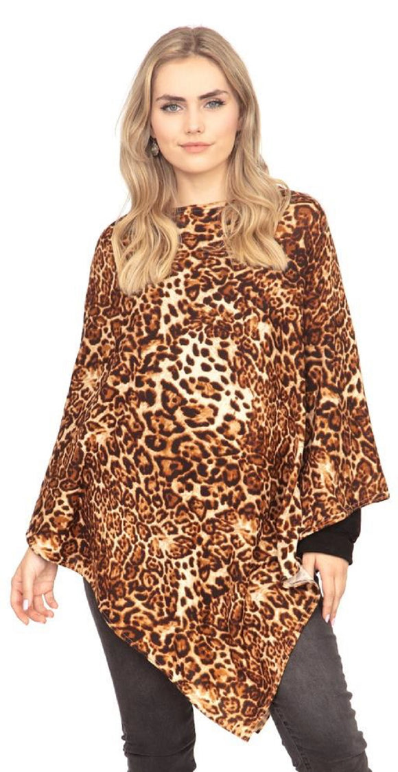 BROWN ANIMAL PRINT PONCHO ( 0165 BR )