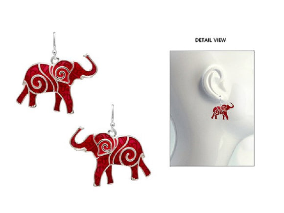 SILVER RED ELEPHANT EARRINGS ( 3362 ASRD )