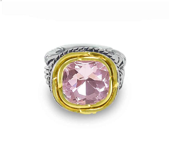 SILVER GOLD PINK STONE RING ( 3294 PK )