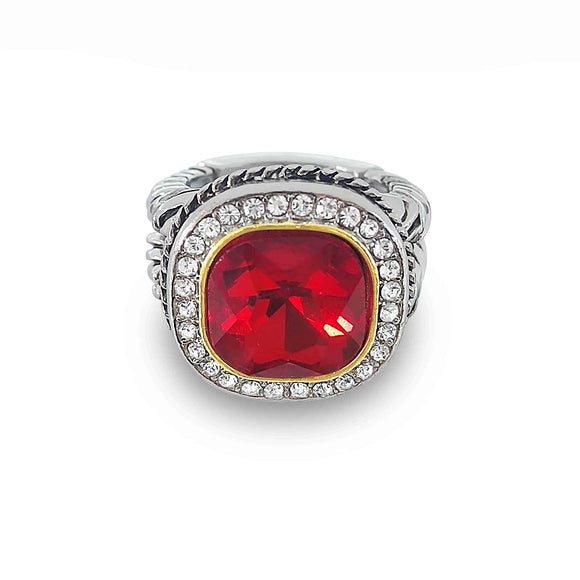 SILVER GOLD STRETCH RING RED STONE ( 3256 RD )