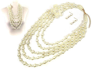 GOLD CREAM PEARL NECKLACE FLOWER SET ( 8215 GDCRP )