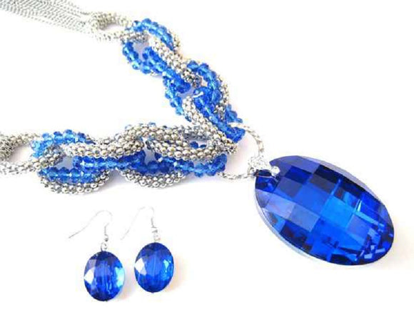 Silver Blue Necklace Set ( 2873 BL )
