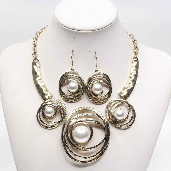 Gold White Pearl Necklace Set ( 3541 GWT )