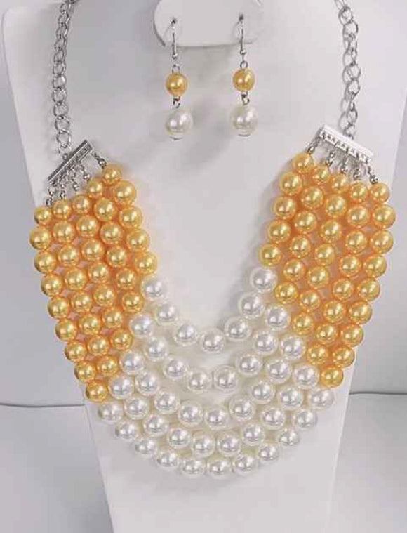 Yellow CREAM PEARL NECKLACE SET ( 604 YLCM )