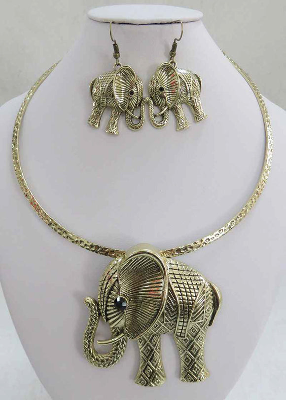ANTIQUE GOLD CHOKER ELEPHANT SET ( 3932 AG )