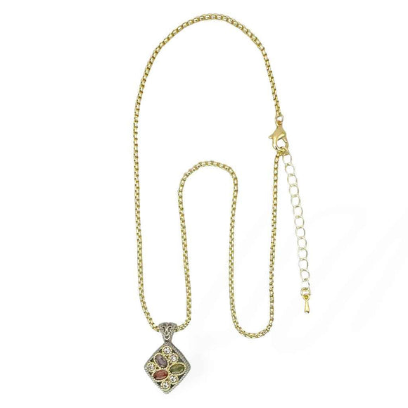 SILVER GOLD NECKLACE CZ MULTICOLOR STONES ( 9186 KM )