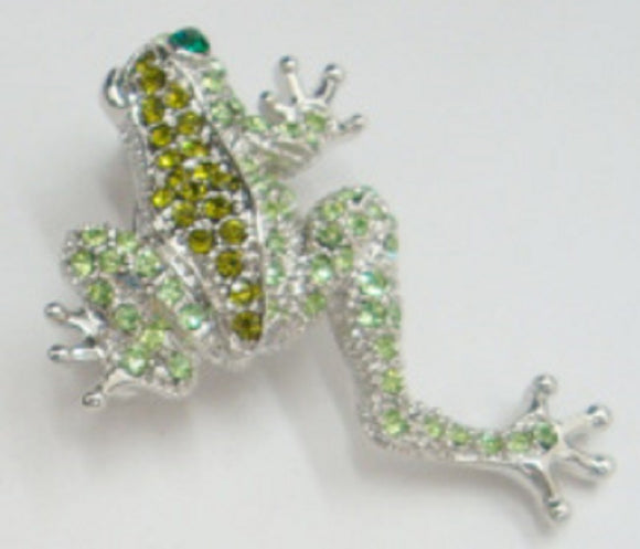 SILVER FROG BROOCH GREEN STONES ( 11446 )