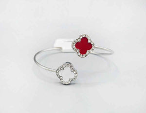 SILVER CUFF BANGLE QUATREFOIL RED WHITE ( 1589 RDWHT )