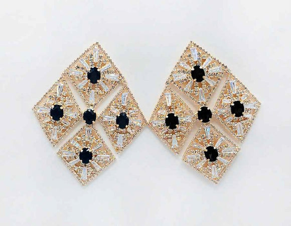 GLASS STATEMENT EARRINGS GOLD BLACK ( 2696 BK )