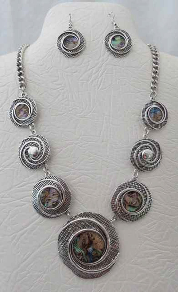 SILVER NECKLACE SET ABALONE ( 3395 AB )
