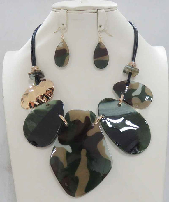 BLACK CHORD CAMOUFLAGE NECKLACE SET ( 4900 CMFG )