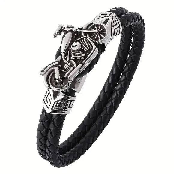 BLACK LEATHER BRACELET MOTORCYCLE ( 8121 )