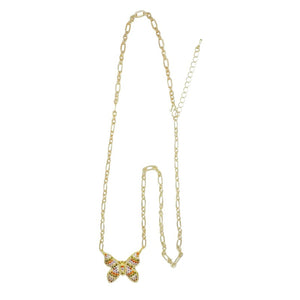 GOLD BUTTERFLY NECKLACE MULTICOLOR CZ STONES ( 9633 )