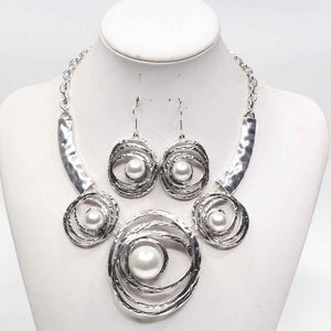 Silver White Pearl Necklace Set ( 3541 SWT )