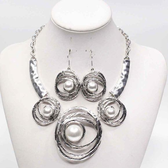 Silver White Pearl Necklace Set ( 3541 SWT )