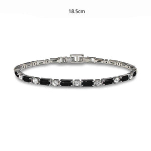 SILVER TENNIS BRACELET CLEAR BLACK STONES ( 1285 CLBK )