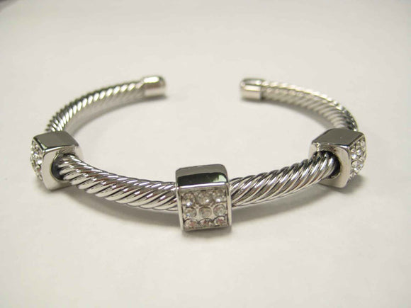 SILVER CUFF BANGLE CLEAR STONES ( 895 S )