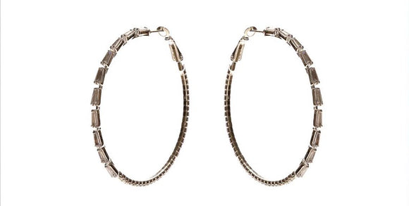SILVER HOOP EARRINGS CLEAR CZ STONES ( 11241 CZ )