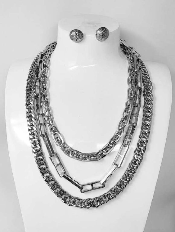 SILVER NECKLACE SET ( 30035 R )