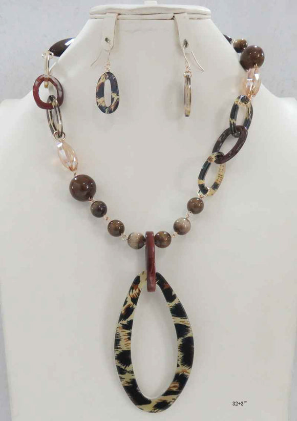 GOLD LEOPARD PRINT NECKLACE SET ( 5279 LEOP )
