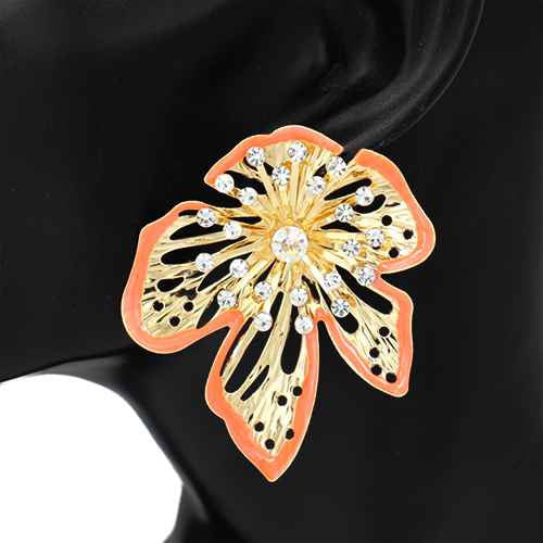 GOLD ORANGE FLORAL EARRINGS ( 2813 OR )