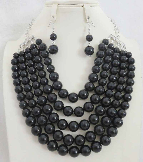 BLACK PEARL NECKLACE SET ( 604 BK )