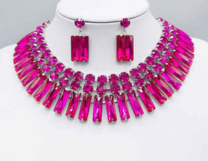 Silver NECKLACE SET Fuchsia STONES ( 3180 RHFUC )