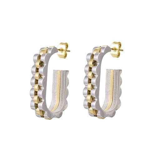 SILVER STAINLESS STEEL GOLD HOOP EARRINGS ( 9591 TT )