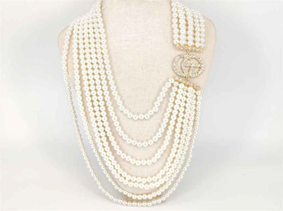 GOLD WHITE PEARL NECKLACE SET ( 1470 GDWTCL )