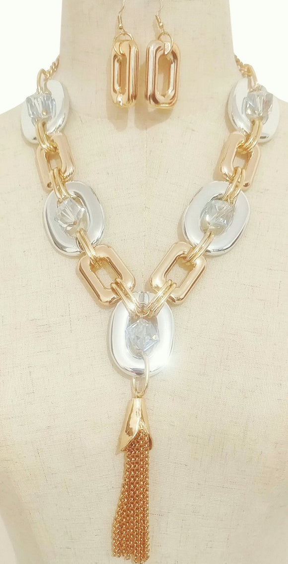 GOLD SILVER NECKLACE SET ( 3686 GP2TCL )