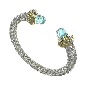 SILVER GOLD CUFF BANGLE BLUE STONES ( 8889 BKB )