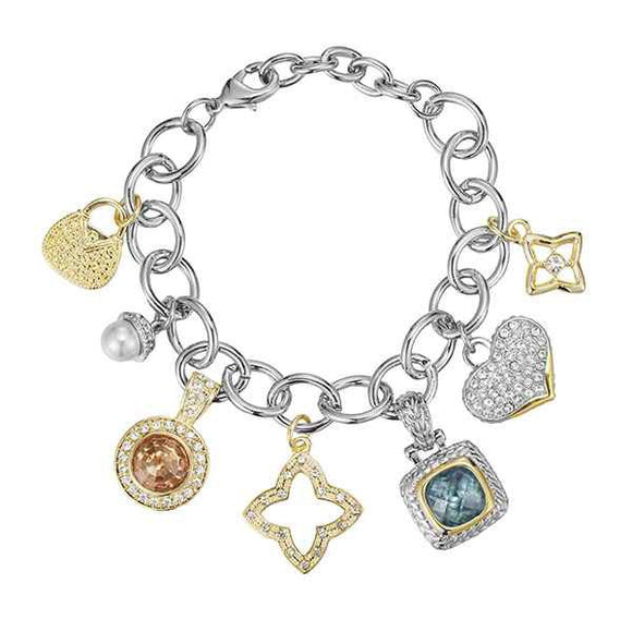 SILVER GOLD CHARM BRACELET ( 9571 TT )