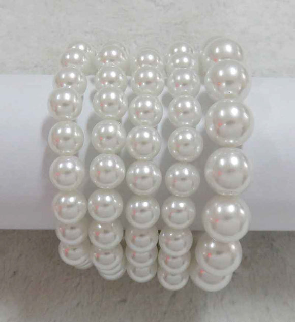 5 Strand Pearl Stretch Bracelets White ( 603 WT )
