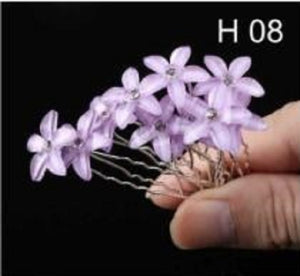 20 SILVER U HAIR PIN LAVENDER FLOWER ( H8 )