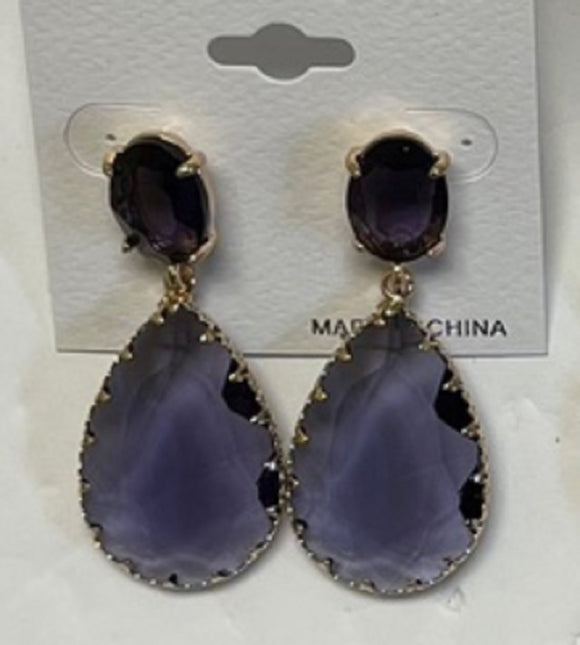 GOLD LAVENDER DANGLING EARRINGS ( 033698 GLV )