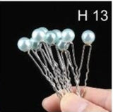 20 SILVER U SHAPE HAIR PIN TEAL PEARL ( H13 )