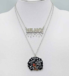 Silver Necklace Black Girl Magic Melanin Charms ( 1648 RH )