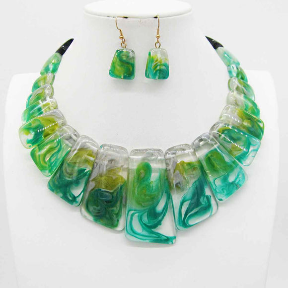 GREEN ACRYLIC NECKLACE SET ( 0175 GRN )