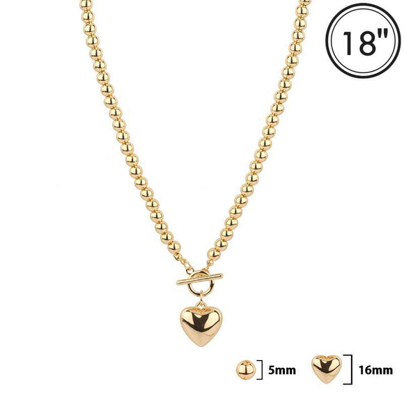 18K Gold Dipped PUFFY HEART NECKLACE TOGGLE ( 2179 GD )