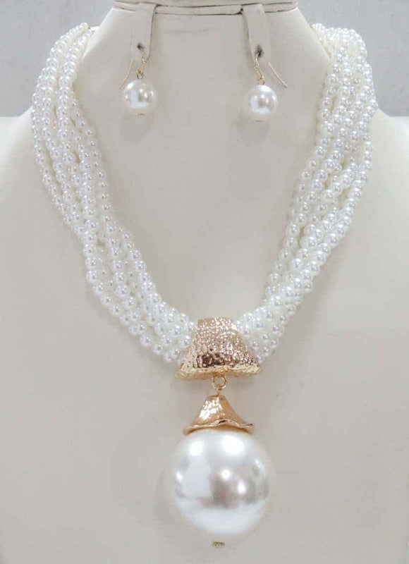 GOLD WHITE PEARL NECKLACE SET ( 667 GWT )