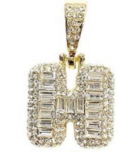 GOLD H INITIAL PENDANT CLEAR STONES ( MSQ H G )