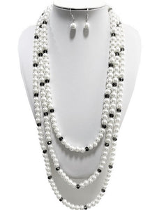 LONG WHITE BLACK PEARL NECKLACE SET ( 2853 RHWHTBK )